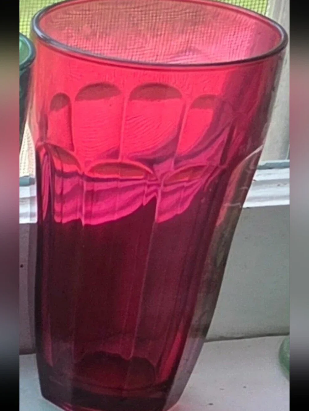 Vintage Pasabahce jeweltone Red/cranberry 10 panel drinking glass